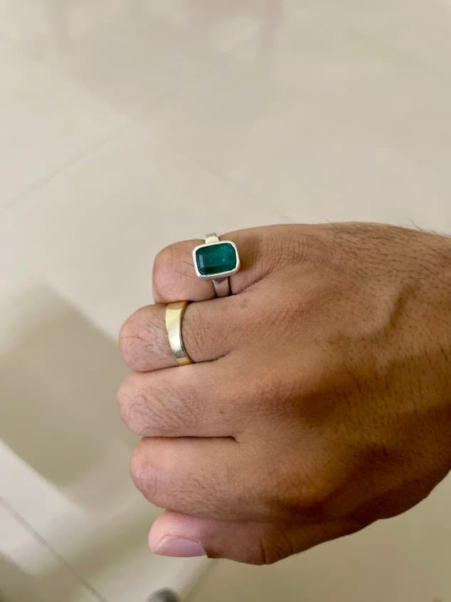 Customer wearing gemstone jewelry